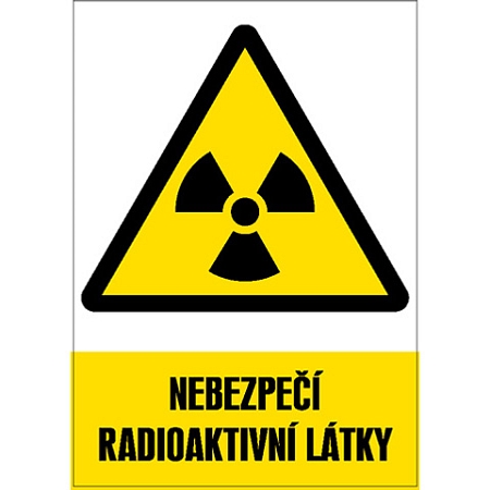 Značka Nebezpečí radioaktivní látky, samolepicí fólie, 210 × 297 mm